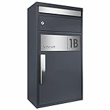 MOCAVI Paketbriefkasten PBox 65FS anthrazit/Edelstahl matt mit Name und Hausnummer inkl. Gravur Namensschild Edelstahl Design-Paketkasten für alle Paketdienste Paketbox modern Standbriefkasten