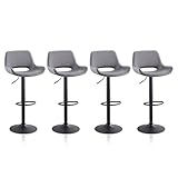 TUKAILAI Barhocker 4er Set Barstühle Höhenverstellbar Tresenkocker Bistrohocker aus Kunstleder und Metall mit Rückenlehne, 360° Drehbar Modern Frühstückshocker für Bars Küchen Restaurants, Grau