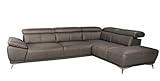 Mivano Ecksofa Felipe in Echtleder / Moderne Eckcouch mit verstellbaren Kopfstützen / 292 x 73 x 233 / Leder Fango (grau)