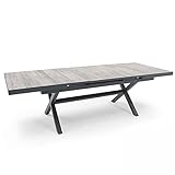 Oviala Ausziehbarer Gartentisch aus Aluminium, rechteckig, 260 x 100 x 75 cm, Grau