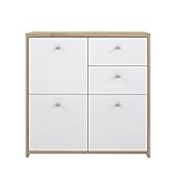 FORTE BEST CHEST Kommode mit 3 Türen und 2 Schubladen, Holzwerkstoff, Artisan Eiche / Weiß, 77.1 x 77.3 x 29.6 cm