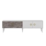 moebel17 TV Lowboard Avera Sideboard Board stehend, weiß Beige in Beton Optik, Holz, mit Tür viel Stauraum, für Wohnzimmer, Designerstück,180 x 52 x 35 cm, 9659