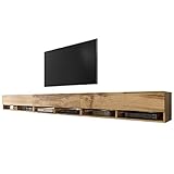 Selsey Wander - TV-Board/Fernsehschrank für Wohnzimmer hängend/stehend, optional mit LED, 300 (3 x 100) cm breit (Holzoptik Wotan Eiche, mit LED)