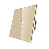 CNBINGO Touch Lichtschalter unterputz - Wandschalter einfach in Gold - Haptische Oberfläche - Berührungsschalter mit Glas Panel und Status-LED - 500W/Fach