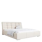 MKS MEBLE - Diva Polsterbett mit Kopfteil - Doppelbett mit Bettkasten für Schlafzimmer, Jugendzimmer - Deko Bed mit Lattenrost - 180x200 - Cremig Casablanca
