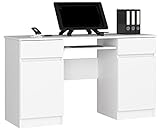 PC-Schreibtisch A5 mit Tastaturablage | Office Desk | Computertisch | Bürotisch mit Tastaturablage | 2 Schubladen und 2 Türablagen, B135 x H77 x T50 cm, 58 kg | Weiß