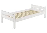 Erst-Holz® Kieferbett massiv weiß Einzelbett 100x200 Futonbett Jugendbett Singlebett Rollrost 60.32-10 W