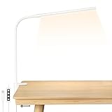 Lepro LED Schreibtischlampe Klemmbar, Tischlampe Architektenlampe mit Schwenkarm, Augenschutz Klemmleuchte USB, 3 Farben & 10 Helligkeitsstufen Dimmbar 3000K-6500K Tischleuchte für Büro, Weiß