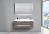 Intarbad ~ Design Badezimmermöbel Set mit Doppelwaschbecken und LED Lichtspiegel Shorewood IB5290