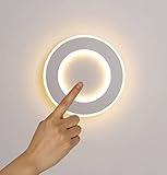 WRMING LED Wandleuchte Rund Weiß 15W Wandlampe Innen mit Touch Schalter Modern Wandlampe 3000K/4000K/6000K Schlafzimmer Leselampe Metall Flurlampe Wohnzimmer Küche Treppe Wandleuchtung (white runde)