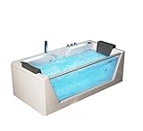 Luxus Designer Whirlpool Badewanne Korfu mit 14 Massage Düsen + Glas / Glasfront + LED + Heizung + Ozon + Radio für Eckmontage rechts + links + freistehend an nur 1 Wand Hot Tub Spa für 2 Personen