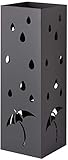 Baroni Home modernes Design Schirmständer aus Metall mit Regen- und Regenschirmeschnitzerei - Schirmständer mit Haken und abnehmbarem Auffangfach für Heim- und Bürodekoration, Schwarz 15,5x15x49 cm