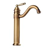 Vintage Waschbecken Wasserhahn Badezimmer, 360 ° drehbarer Waschbecken Wasserhahn, Antik Messing, Einhand-Badezimmer Wasserhahn, Kalt-/Warmwasser-Waschtischarmatur hoch, Gold (Color : Antique)