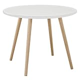 Esstisch, moderner Küchentisch, runder Esstisch mit Massivholzbeinen, wasserdicht, nordischer Stil, 60 cm, runde Form, Freizeit-Couchtisch für Esszimmer, Restaurants, Pubs, Wohnungen, Weiß