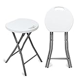 Todeco Klapphocker 2er-Set mit Handle, Plastik, Metall,Tragbarer Essstuhl klappbar, Outdoor Klapphocker für Garten, Camping, Angeln, Grillen, Bad Hocker, Maximale Belastung: 200 kg, 33x29x46cm, Weiß