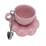 JQFOROVU Ceramic Coffee Mug, Creative Cute Cup with Sunflower Coaster for Office and Home, Dishwasher and Microwave Safe, 6.5 oz/200 ml for Tea Latte Milk ，Breakfast Cup (Pink flower)
