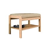 SUNESA Schuhablage Schuhhocker Holzschuhhocker Aufbewahrungshocker Schuhschrank Fußsofa Hocker Holzschuhhocker 54,5 × 35 × 32 cm (braun) Schuhständer (Color : Natural)