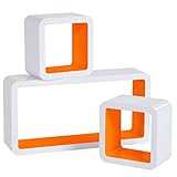 WOLTU Wandregal Cube Regal 3er Set Würfelregal Hängeregal, weiß-orange, Quadratisch Schwebend Design RG9229or