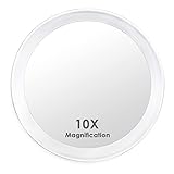Auxmir Vergrößerungsspiegel 10-Facher mit 3 Saugnäpfen, Runde Make Up Spiegel mit 10-Fach Vergrößerung, 10cm Schminkspiegel für Zuhause, Badezimmer und unterwegs, Entfernung von Mitesser/Blasen