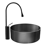 Küchenspüle Edelstahl Waschbecken Küchenspülen, Einzelbecken, 40 cm, rundes schwarzes Waschbecken, 304 Edelstahl, rundes Badezimmer über Aufsatzbecken, Badezimmerwaschbecken, Edelstahlklappe unter Wa