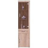 ok-living OKL Vitrinenschrank Bücherschrank Damian 203x50cm klassisches Design Standvitrine Stauraum Glasschrank mit vielen Fächern Aufbewahrung Sonoma