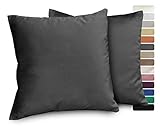 BEAUTEX Lea Samt Kissenhüllen 2er Set, Premium Kissenbezug, Sofa- und Dekokissen, Größe und Farbe wählbar (60x60 cm, Anthrazit)