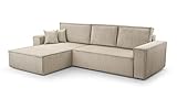 HomeSpace24 Ecksofa mit Schlaffunktion Bettkasten - Klappsofa Couch L Form - Couch mit Schlaffunktion - Schlafsofa mit Bettkasten - Sofas & Couches - Monte L (Beige, Ecksofa Links)