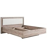 Homestyle4u 2183, Holzbett 160 x 200 Doppelbett Weiß Kunstleder Holz Eiche Massiv Bett 160x200 Schwebebett Modern