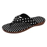 Damen Mode Sommer Polka Dot Stoff Flip Flops Casual Flat Comfort Sandalen wie Sandalen Frauen, Schwarz , 38 EU