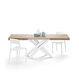 MOBILI FIVER, Ausziehbarer Tisch Emma 140, Eiche, mit weißen X-Beinen, Laminiert/Eisen, Made in Italy