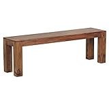 WOHNLING Esszimmer Sitzbank MUMBAI Massiv-Holz Sheesham 140 x 45 x 35 cm Design Holz-Bank Natur-Produkt Küchenbank Landhaus-Stil dunkel-braun Bank 3-Sitzer für innen ohne Rücken-Lehne Echt-Holz unbehandelt