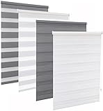 Doppelrollo, Zebra Rollo, Innenrollo, ohne Bohren, Rollo mit Seitenklemme Klemmfix, für Fenster Türen (55 x 230 cm (Stoffbreite 52), Grau)