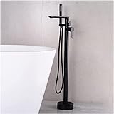 Wannenarmatur, Freistehende Armatur Badewanne Wasserhahn, Duscharmatur, Messing Mischbatterie Badewanne, Badewannenarmatur Mit Handbrause Und 360° Rotierende DüSe, Standarmatur Armaturen,Matt black