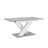 MEBLINI Esstisch Ausziehbar - Esszimmertisch Modern - Küchentisch - Säulentisch - Ausziehtisch - Dining Table - Esszimmertische - 140-180x80x75cm - Bronx - Betonoptik/Weiß Hochglanz