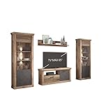 Homeface PROTUM VK Wohnkombination Set 4-teilig Klassik - Wohnwand -TV Wand - Wohnzimmerwand- Dekor Eiche-Anthrazit-Ohne LED Beleuchtung - Ohne Dekoration - B/H/T: 332 x 205,5 x 40