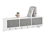 SoBuy FRG282-W Wandgarderobe Flurgarderobe Kleiderhaken Hängeregal mit 3 Körben und 5 Haken Garderobe weiß BHT ca.: 100x30x20cm