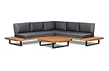 4 jahreszeiten gartenmobel Ecklounge-Set, Gartenbank, Loungegarnitur, Gartensofa, Gartengarnitur, Garten-Garnitur Barstano | Grau | Akazienholz und Aluminium - Kissen dunkelgrau