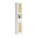 SoBuy BZR70-W Badezimmer-Hochschrank mit Gitteroptik Badregal Badschrank Badmöbel mit 1 offenen Fach, 1 Schublade und 2 Türen BHT ca: 32x170X30cm
