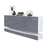 Vladon Sideboard Kommode City, Korpus in Weiß matt/Fronten in Grau Hochglanz