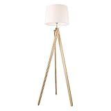 MUZIZY Stehlampe Stativ LED-Stehlampe Moderne Holz-Stehlampe mit weißem Trommelschirm und E27-Lampensockel, perfekt für Wohnzimmer, Schlafzimmer, Arbeitszimmer und Büro-Stehlampe Happy Many Times