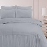 Bronwen Mathews Pintuck Plissee Silber Super King BettwäscheSet Gestreifte Falten Weiche Mikrofaser Bettbezug mit 2 Kissenbezügen, Pflegeleicht, Faltenfrei SuperKing BettwäscheSet 3teilig (Silber,