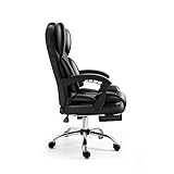 RJZHJYD Chefsessel Bürostuhl Leder Schreibtischstuhl,Büro Sessel Höhenverstellbarer Stuhl mit Rollen Armlehnen Drehstuhl, 360° Bürodrehstuhl Bürostühle bequem Stuhl Büro(Color:Schwarz)