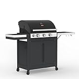 Barbecook Stella 3201 50MB, Gasgrill-wagen 3 Brenner mit Seitenbrenner, Wagen mit Türen, leistungsstark 12kW, schwarz, 174 x 59 x 119 cm