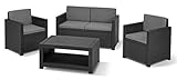 'Allibert by Keter' Gartenlounge Set Monaco, graphit/cool grey, 4tlg., inkl. Sitz- und Rückenkissen, Kunststoff, flache Rattanoptik, 247365, Normal