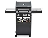 GRANDSTATE 3-Brenner Gasgrill FALCON 311 mit Infrarotbrenner, Seitenkocher, Gusseisen-Rost, emailliertem Warmhalterost und 2 praktischen, abklappbaren Seitenablagen, 12 kW