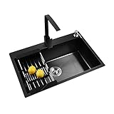 Küchenspüle, Aufsatz-Einbauspüle für den Arbeitsplatz, tiefe Einzelbecken-Küchenspüle aus Edelstahl mit quadratischem Wasserhahn (Farbe: B, Größe: 68 * 45 cm) (B 50 * 45 cm)