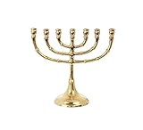 NKlaus Menorah Leuchter 7- armig Messing Gold Kerzen bis Ø 1,5cm Kerzenständer Höhe: 15cm Menora Breite :18cm Kirchenbedarf Dekoration 4034