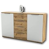 Capri Schlafzimmer Kommode in Wildeiche Optik, Weiß - modernes & ausdrucksstarkes Softclose Sideboard für Ihr Schlafzimmer - 150 x 90 x 38 cm (B/H/T)