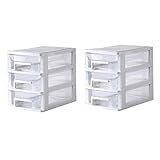 FRCOLOR 2 Stück 3 Kleine Aufbewahrungsbehälter Kleiner Büro-Kühlschrank Make-Up-Behälter 3 Schubladen Kosmetik-Aufbewahrung Organizer Make-Up-Aufbewahrung Weiße Box Kleidung