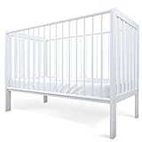 Staboos Baby Bett - Massivholz Kinderbett 70x140cm - 100% Buchenholz Babybett weiß - Gitterbett inkl. höhenverstellbarem Lattenrost - Made in EU